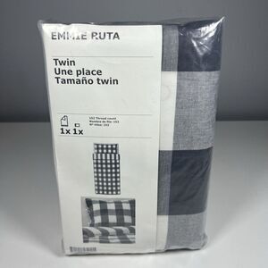 EMMIE RUTA Quilt Cover with Pillowcase Gray White Check Tie Closure for TWIN Bed
